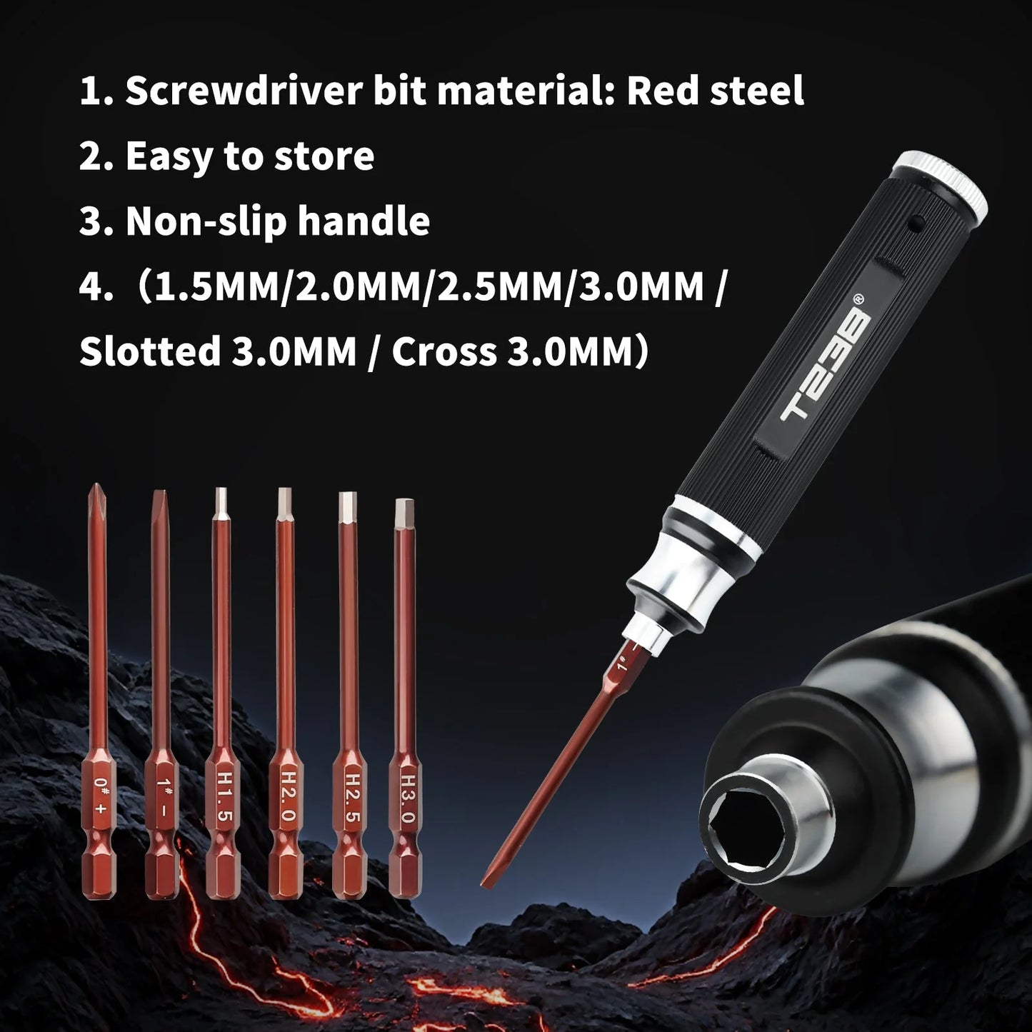 T238 6-in-1 Portable Screwdriver – Red Steel