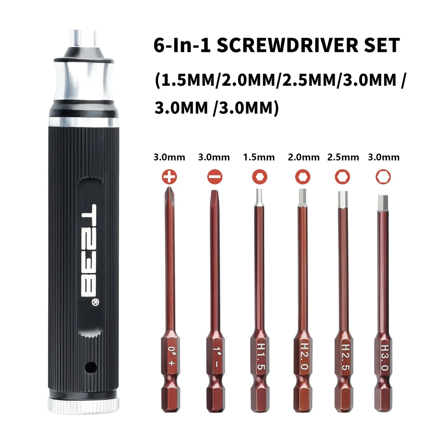 T238 6-in-1 Portable Screwdriver – Red Steel