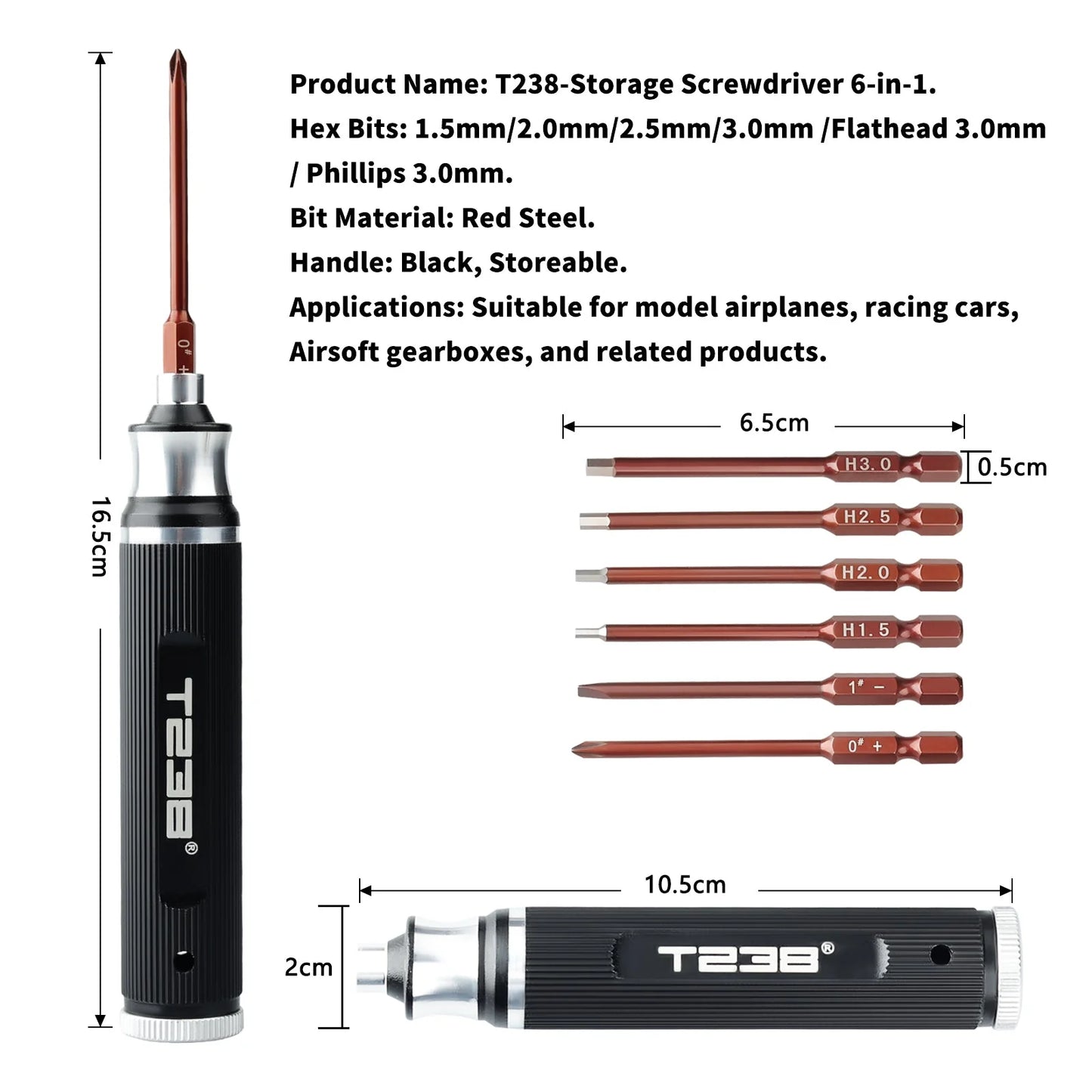 T238 6-in-1 Portable Screwdriver – Red Steel