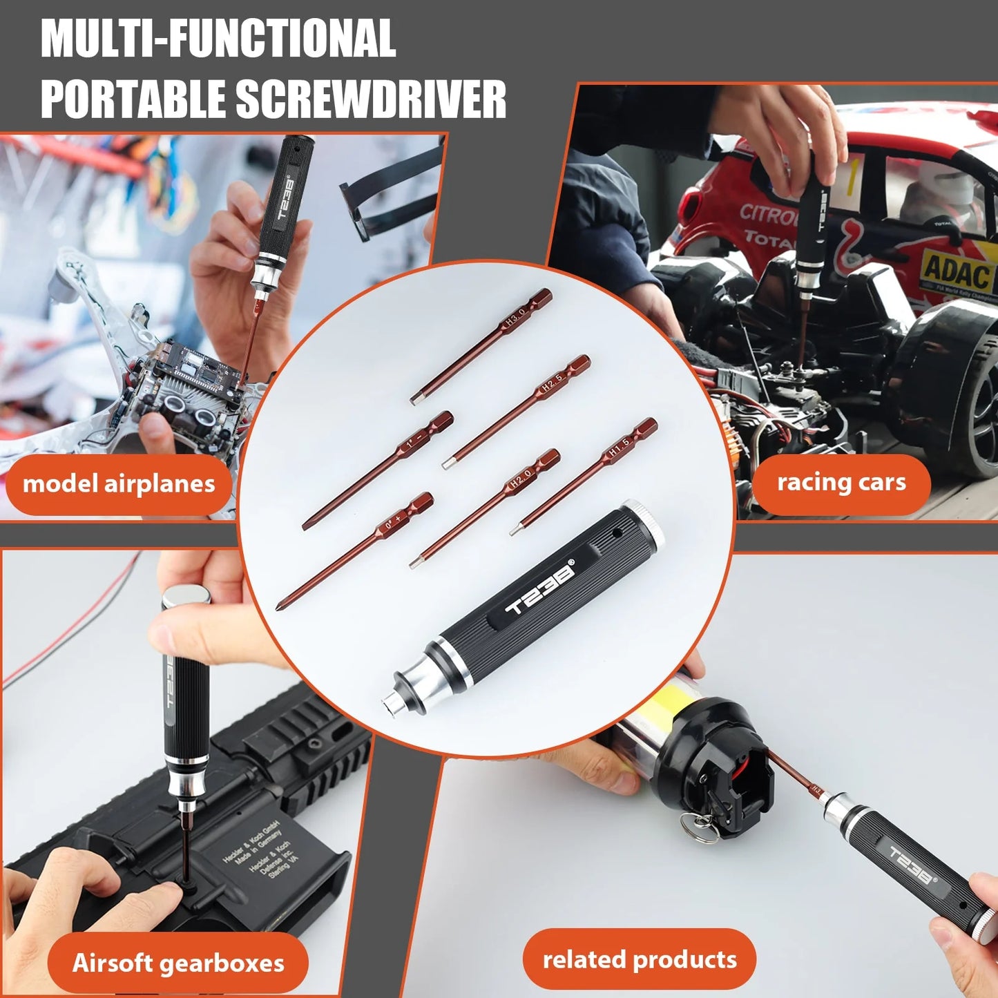 T238 6-in-1 Portable Screwdriver – Red Steel