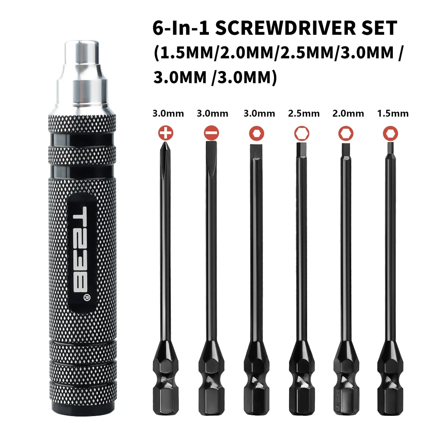T238 Professional Black Titanium Screwdriver Set - 6-Piece - Professional Grade