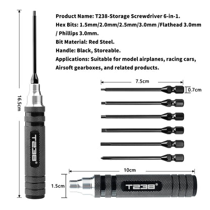 T238 Professional Black Titanium Screwdriver Set - 6-Piece - Professional Grade
