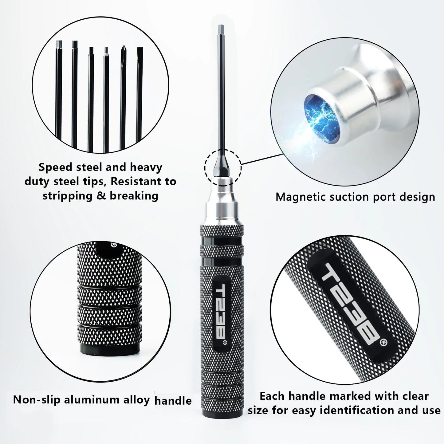 T238 Professional Black Titanium Screwdriver Set - 6-Piece - Professional Grade