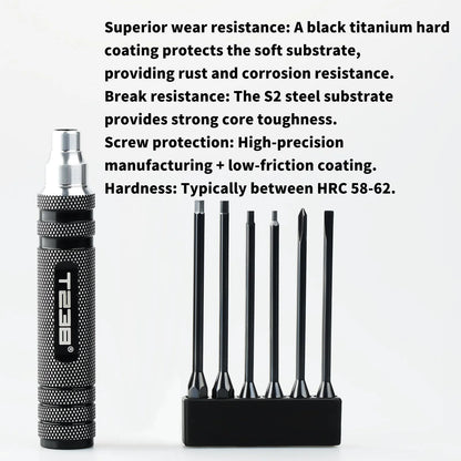 T238 Professional Black Titanium Screwdriver Set - 6-Piece - Professional Grade